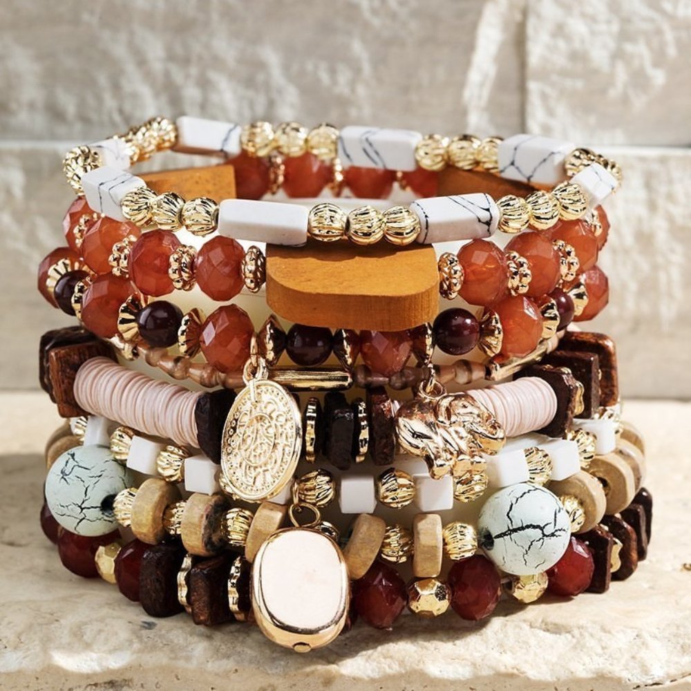 8-pc Natural Stone Bracelet Set